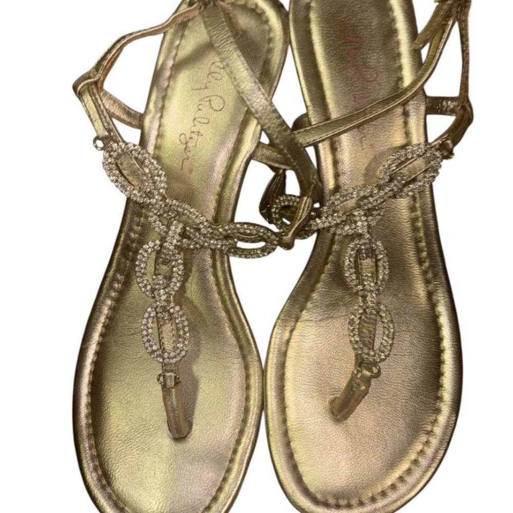 Lilly Pulitzer Gold Jeweled T-Strap Sandals